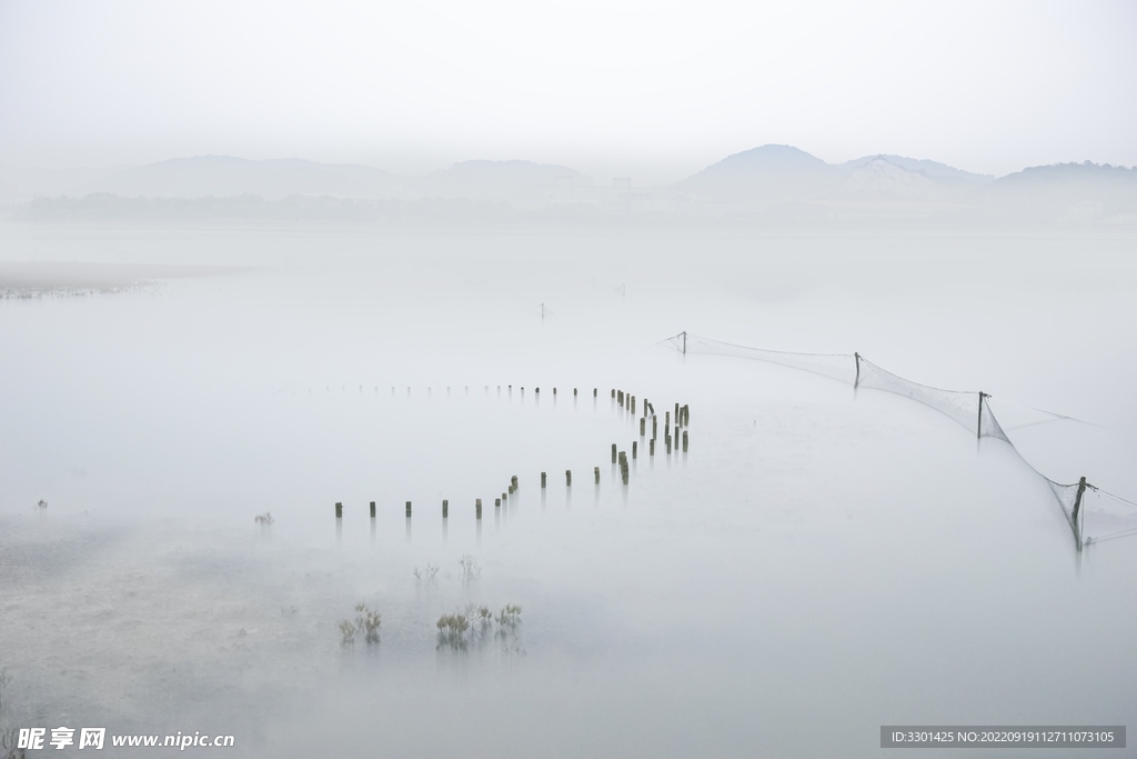 浓雾中的海滩 