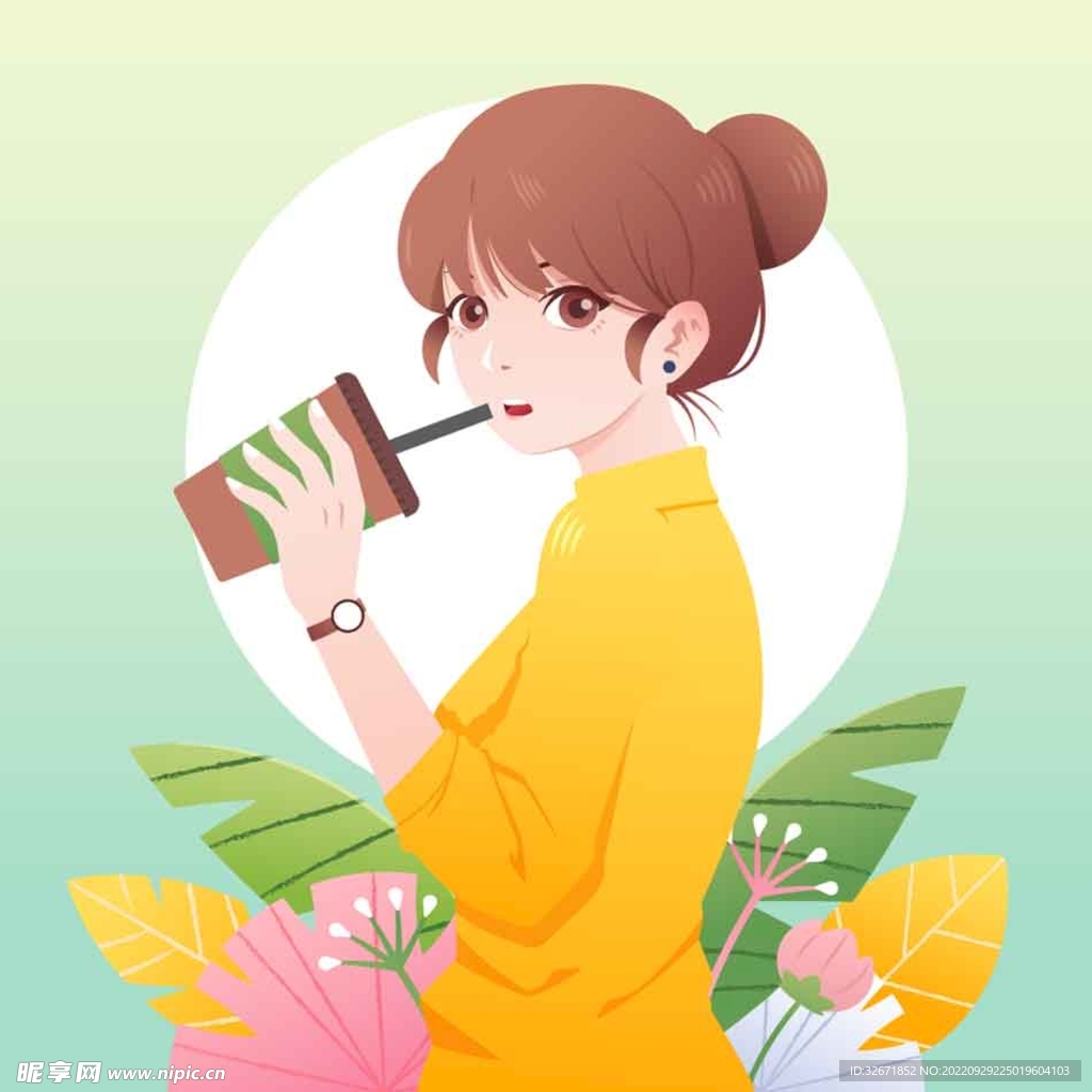 喝奶茶女孩