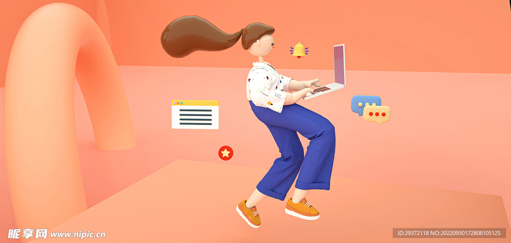 c4d办公卡通立体商务女生