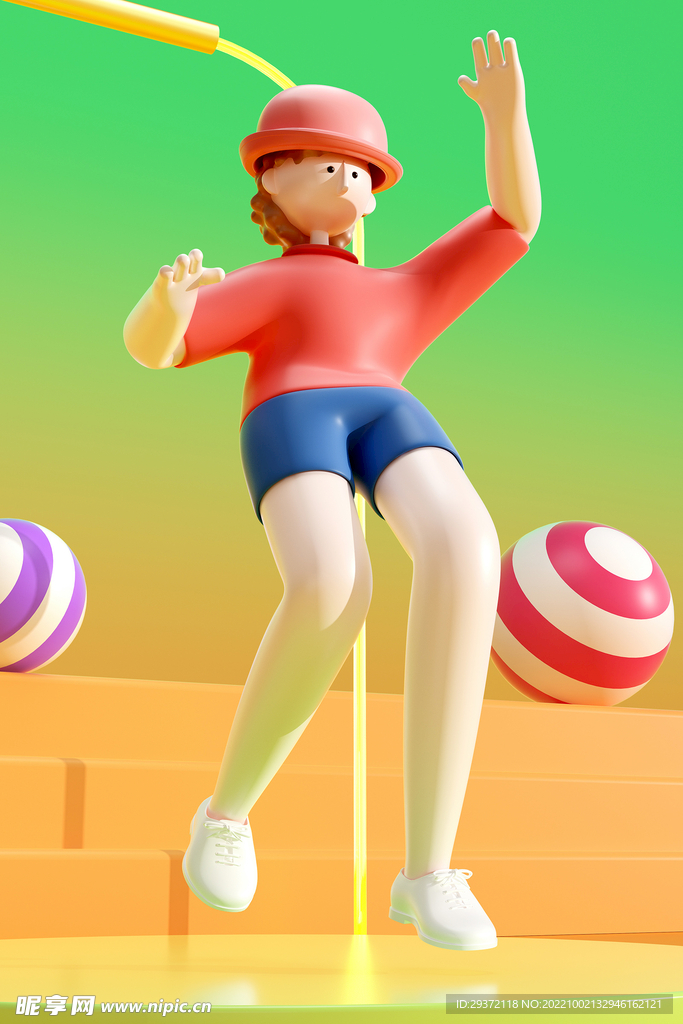 夏季3D卡通人物黄绿色小清新