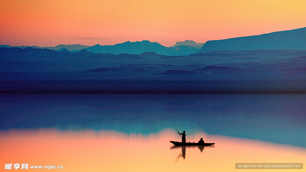 渔船山水傍晚风景图