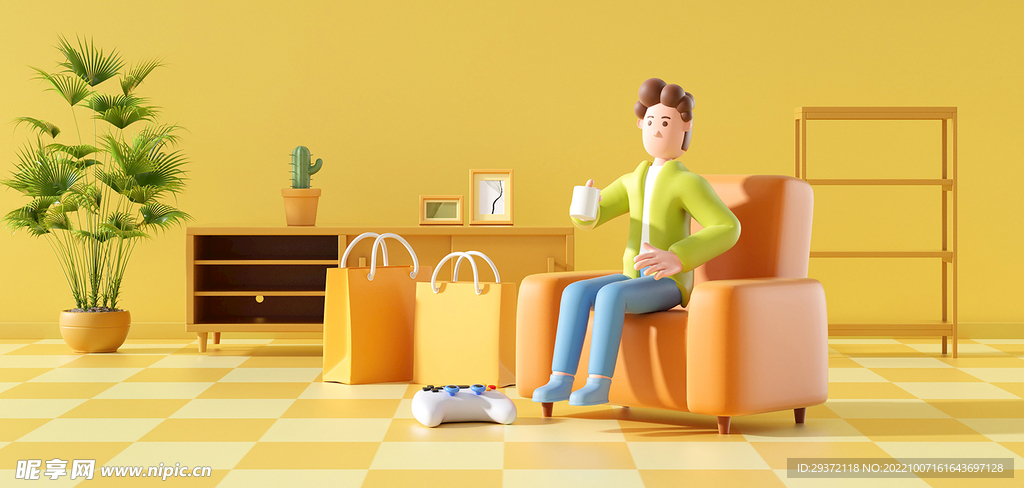 人物黄色立体空间c4d