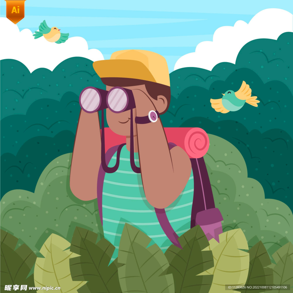旅行徒步人物插画