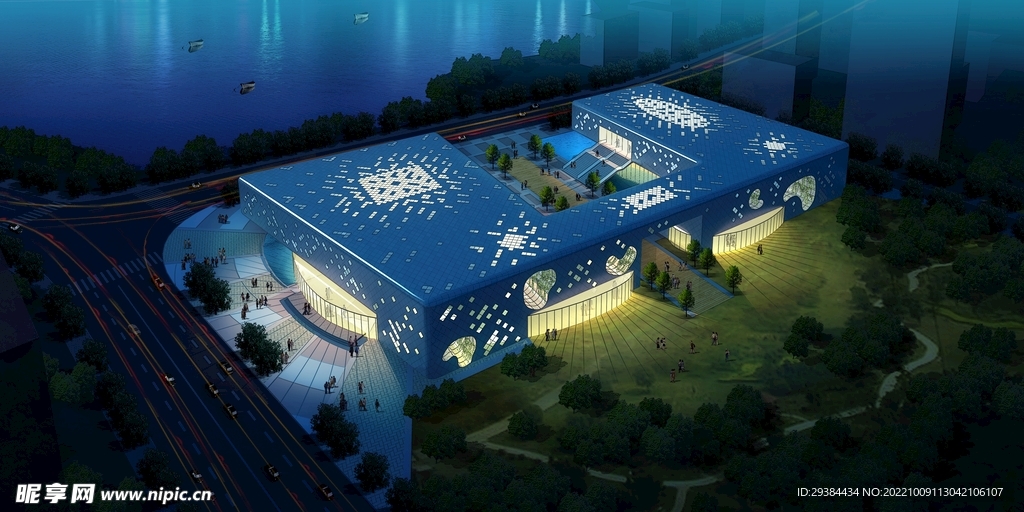 展示馆夜景鸟瞰图