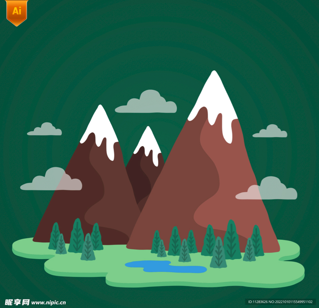 卡通雪山风景插画