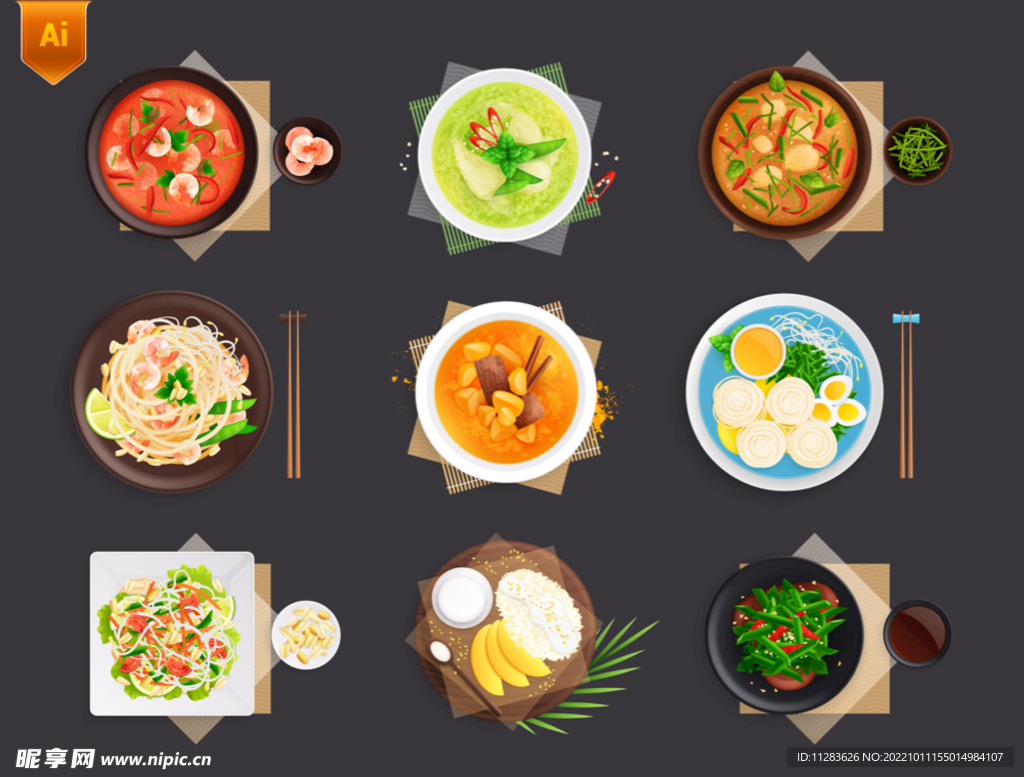 美食炒菜俯视图