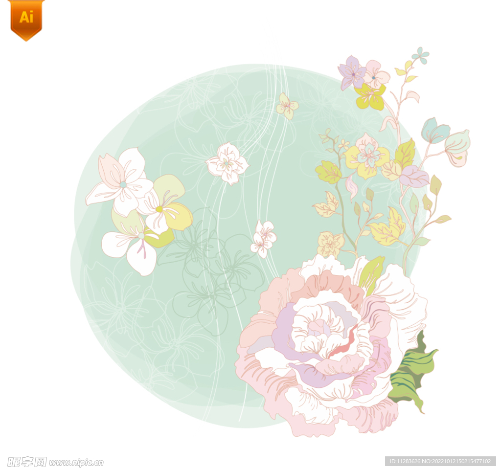 手绘牡丹花朵
