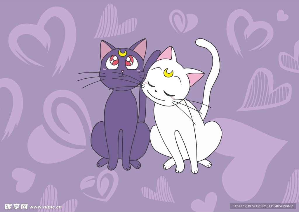 萌宠猫咪爱情爱心手绘 