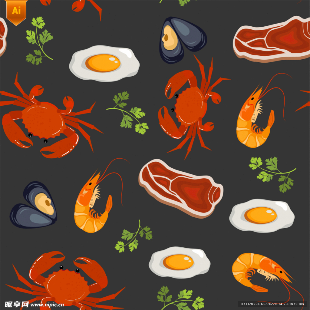 美食海鲜卡通背景