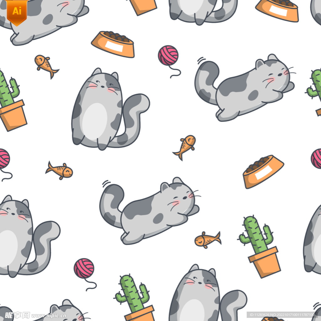 可爱猫咪背景印花图案