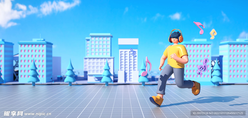 c4d卡通听音乐人物场景