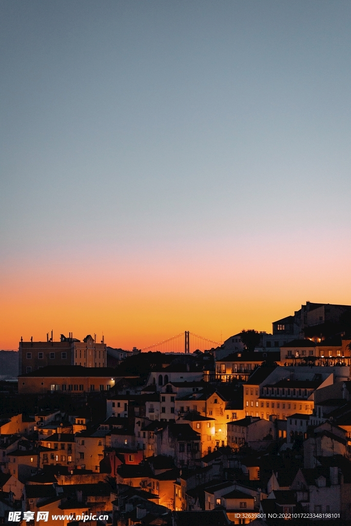 国外城市夕阳