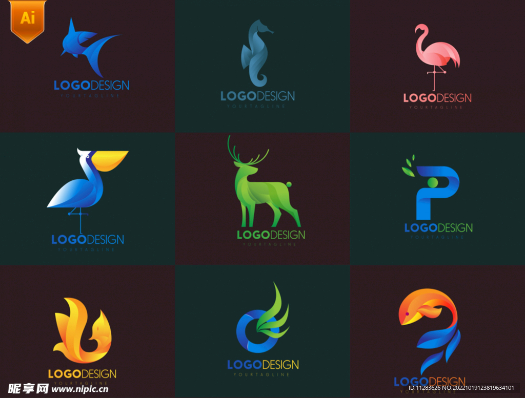抽象渐变动物logo矢量素材