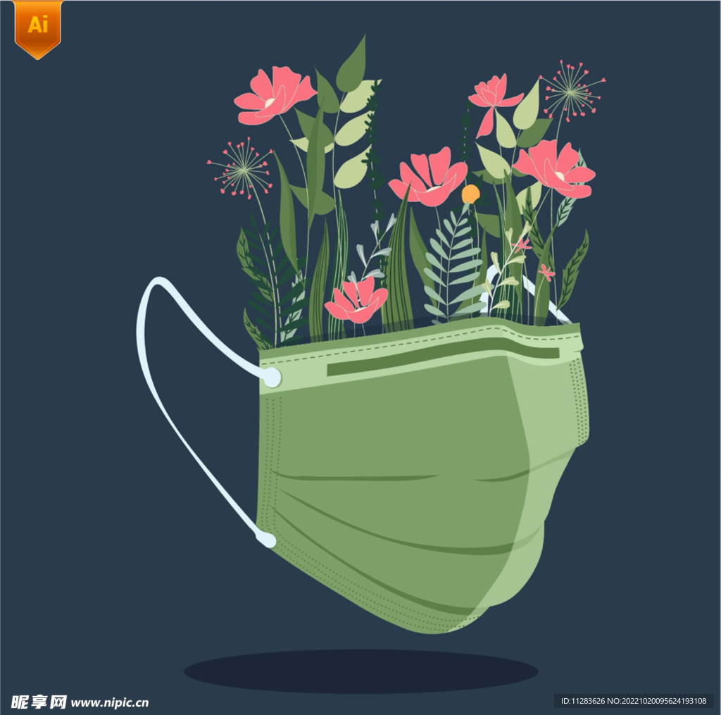 口罩与花朵插画