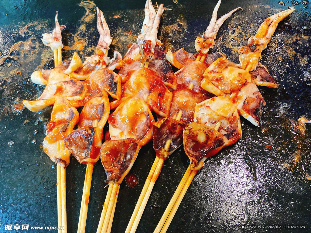 美味烤鱿鱼摄影