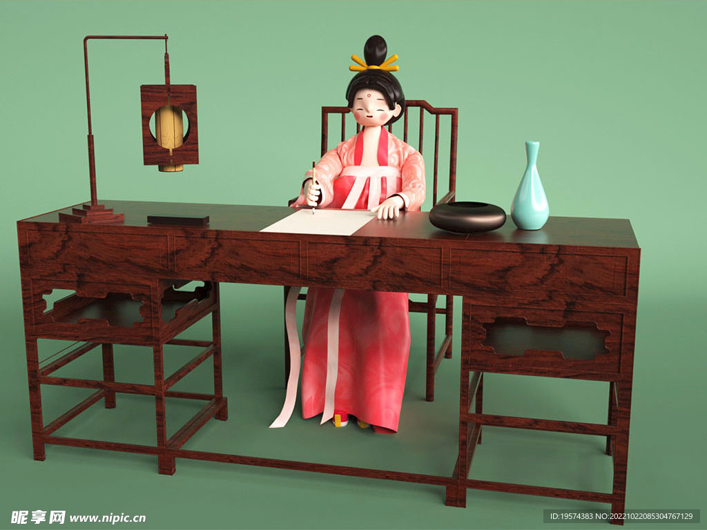 C4D模型古风少女