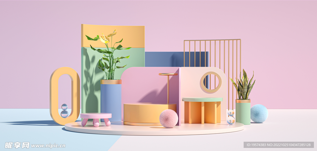 C4D模型 粉色展台
