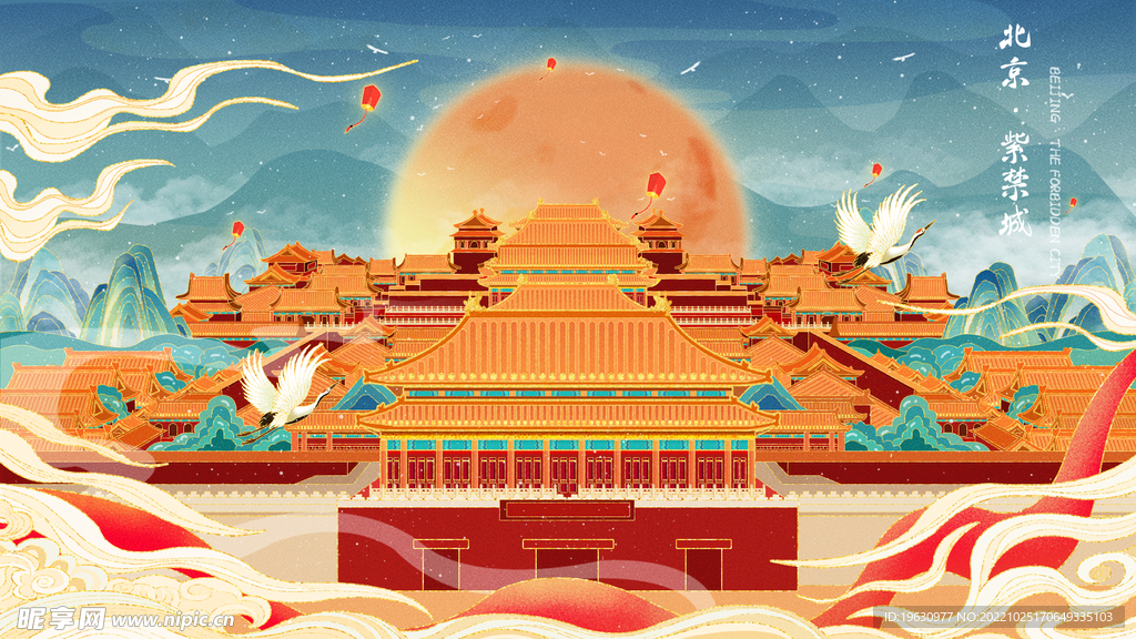 国潮建筑背景