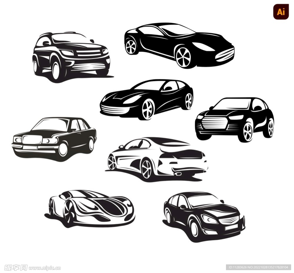 汽车跑车SUV轿车插画剪影