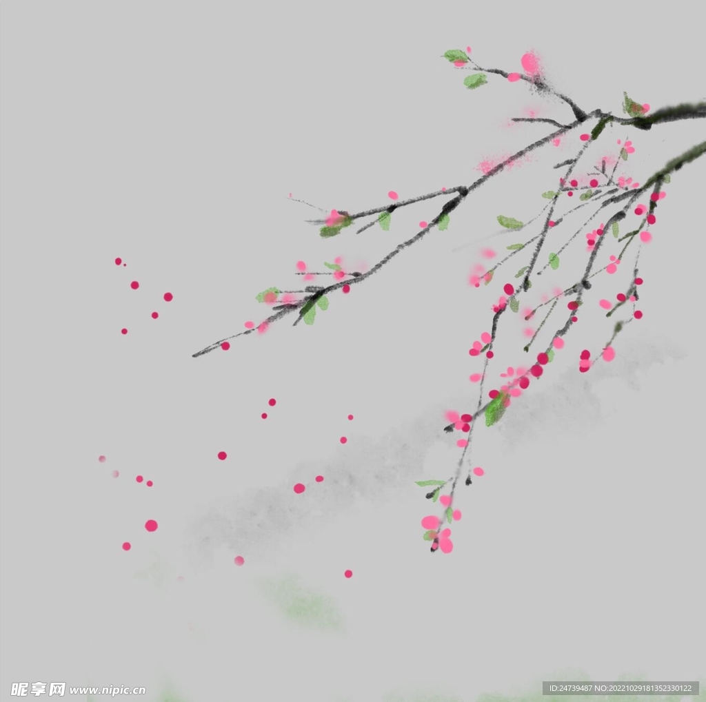 水墨画桃花