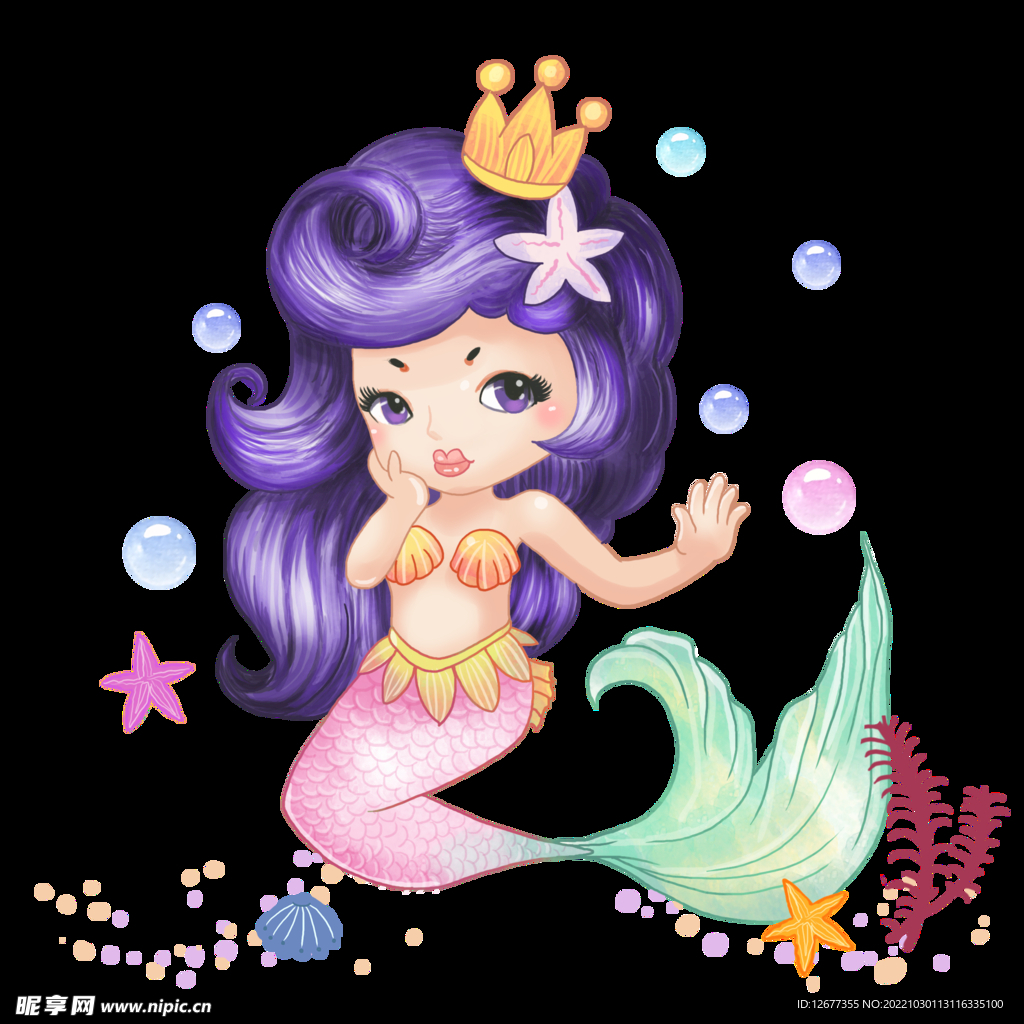 手绘可爱的美人鱼公主