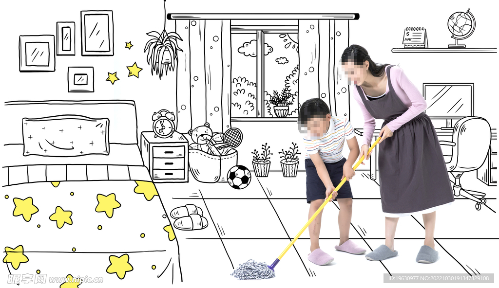 打扫卫生简笔画