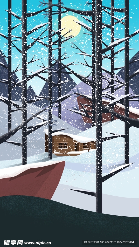 雪中小屋漫画风