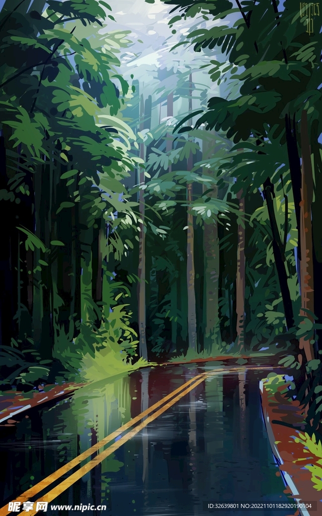 林中公路插画