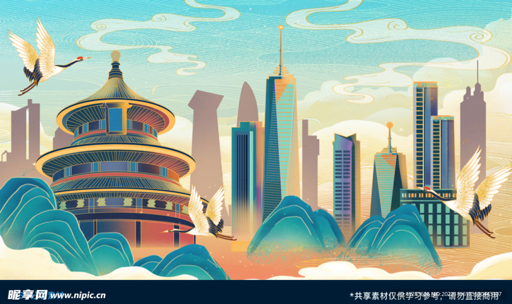国潮建筑素材背景