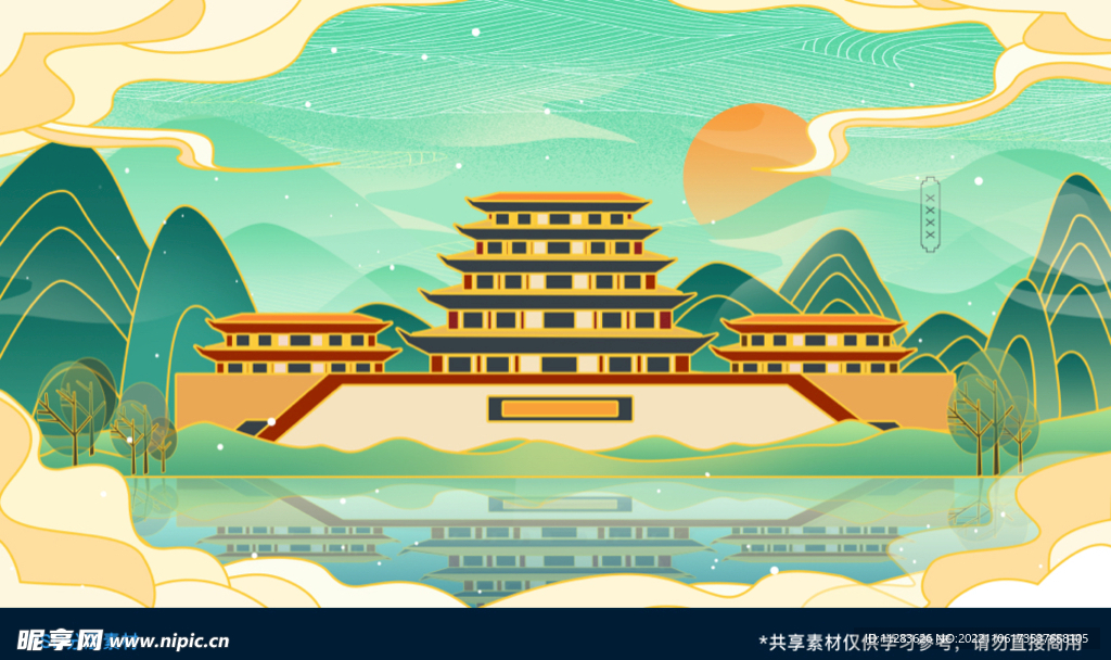 国潮手绘节日背景
