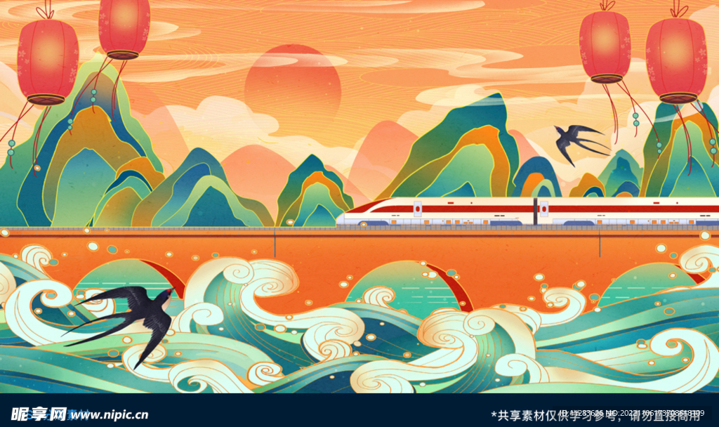 国潮素材手绘背景
