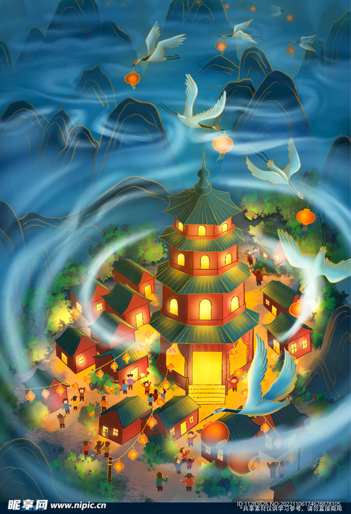 国风建筑潮流插画