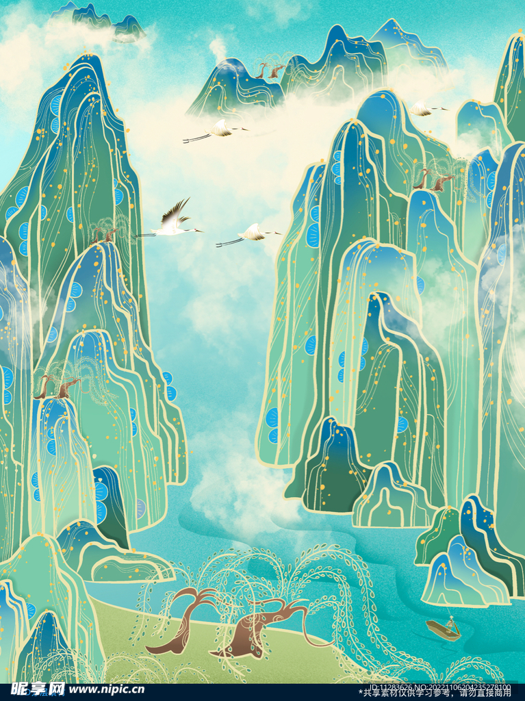 国风山水背景