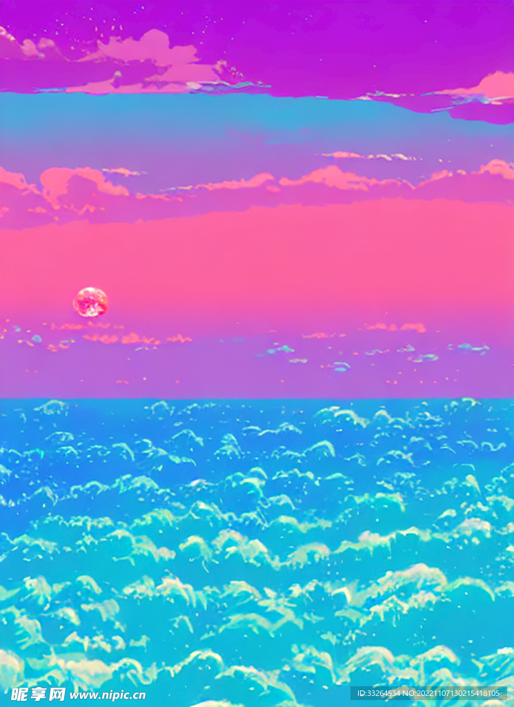 蒸汽波风格海洋