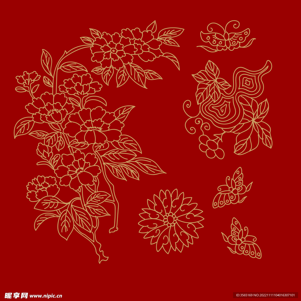 传统螺旋花纹图案线稿矢量素材