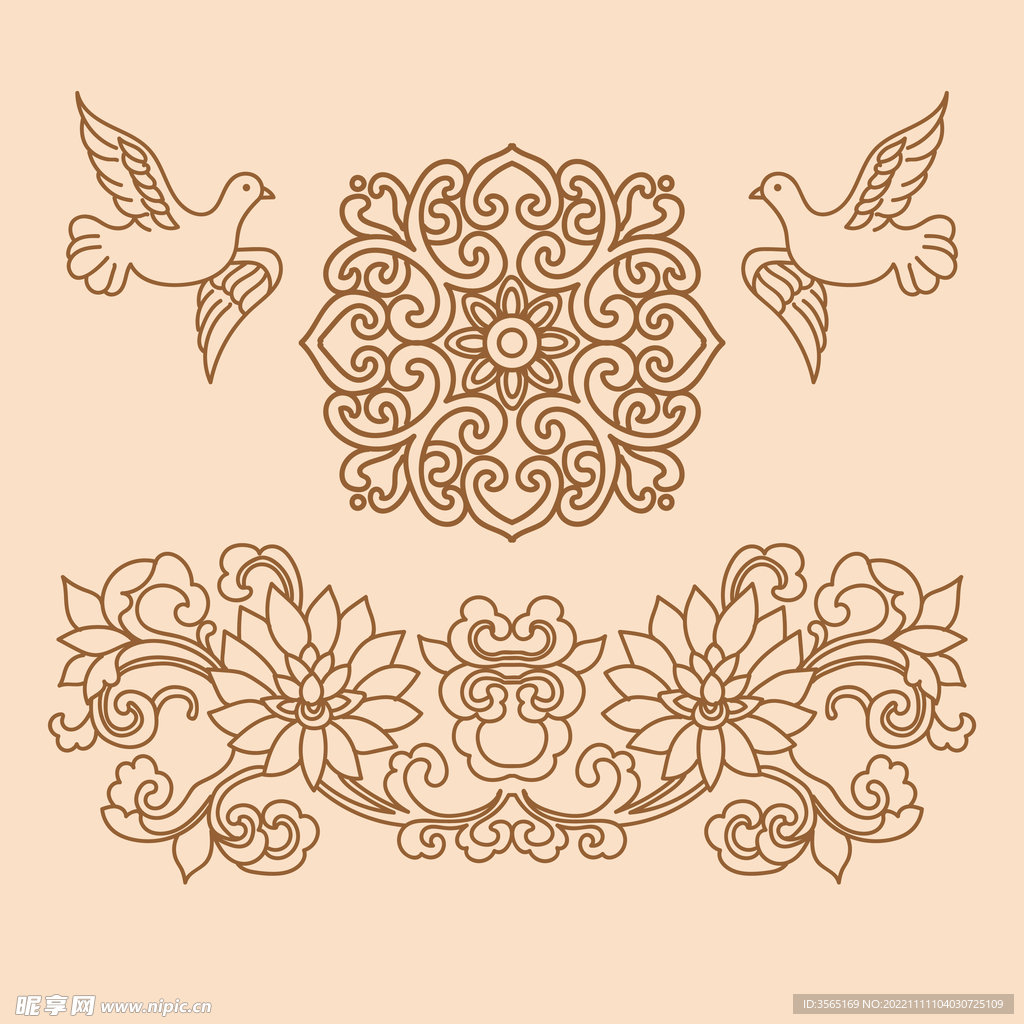 传统螺旋花纹图案线稿矢量素材