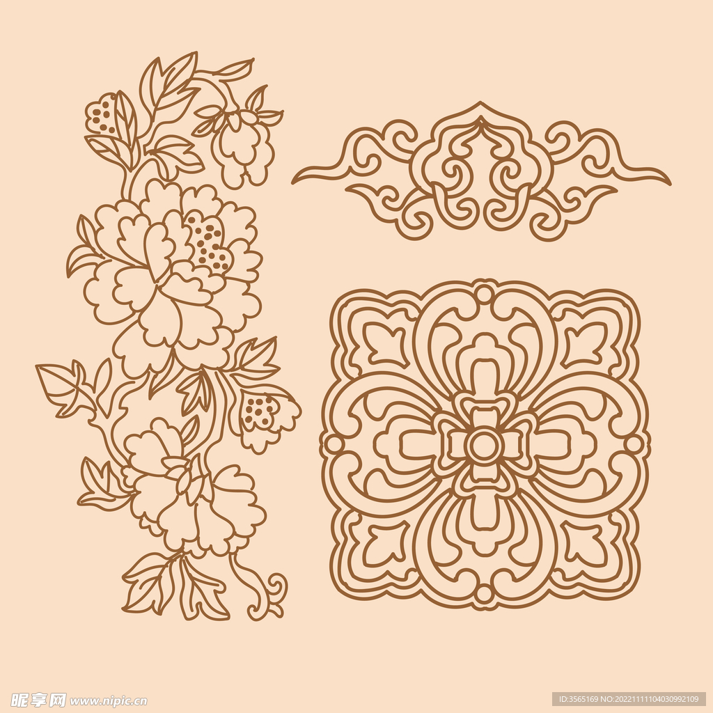 传统螺旋花纹图案线稿矢量素材