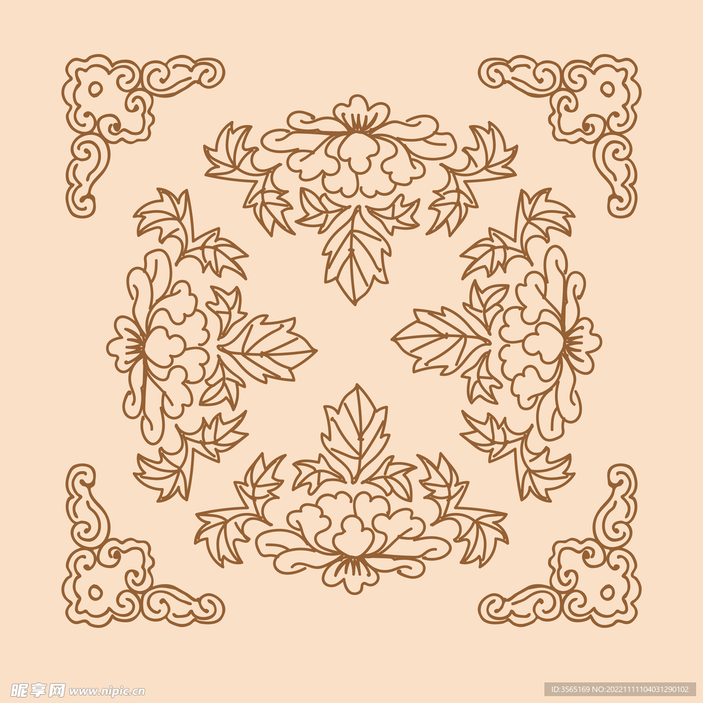 传统螺旋花纹图案线稿矢量素材