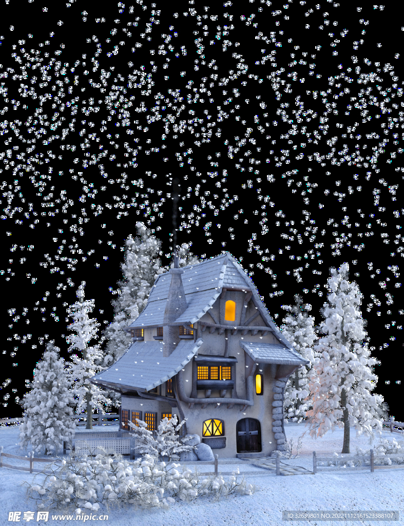 手绘森林雪景