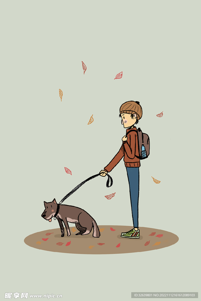 卡通遛狗