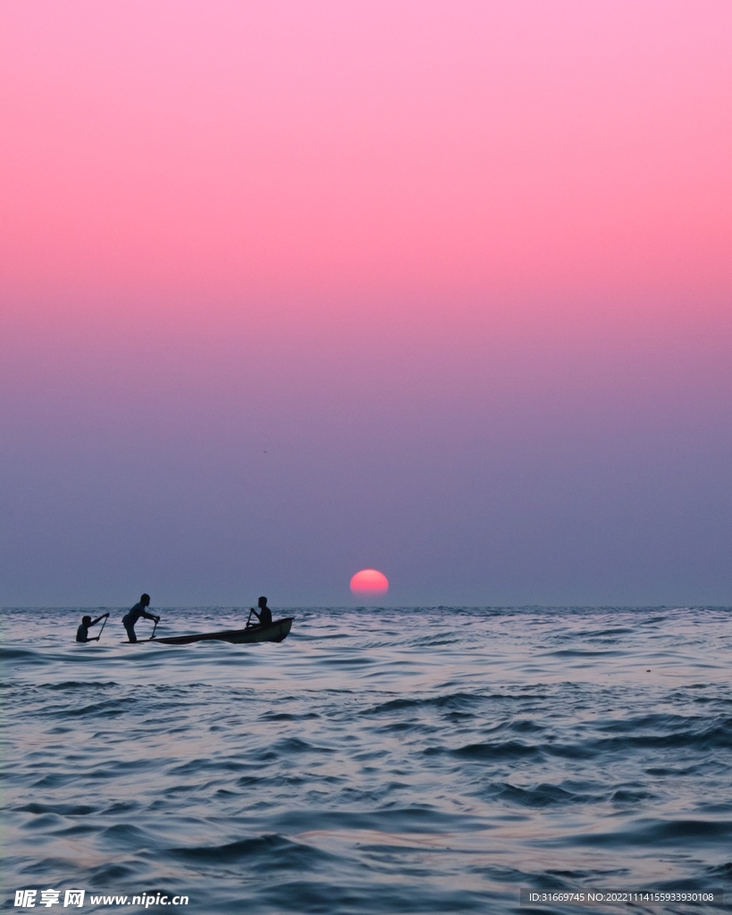 大海落日 粉色天空美景