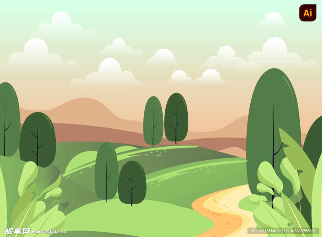 卡通郊野风景