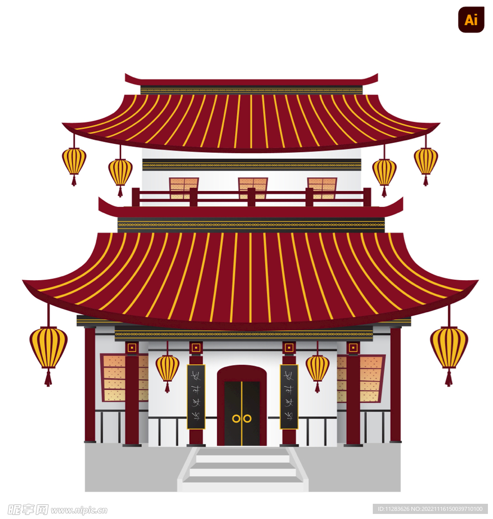 中式建筑插画
