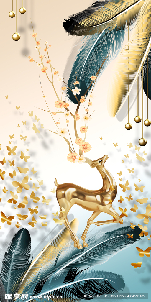 抽象羽毛麋鹿山水装饰画玄关