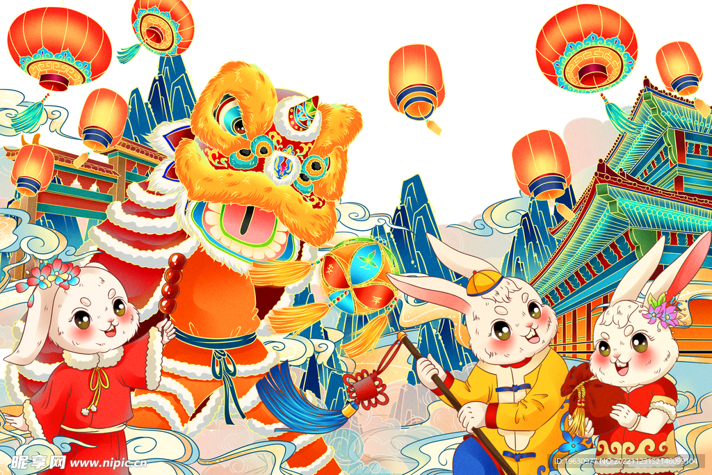 新年舞狮插画