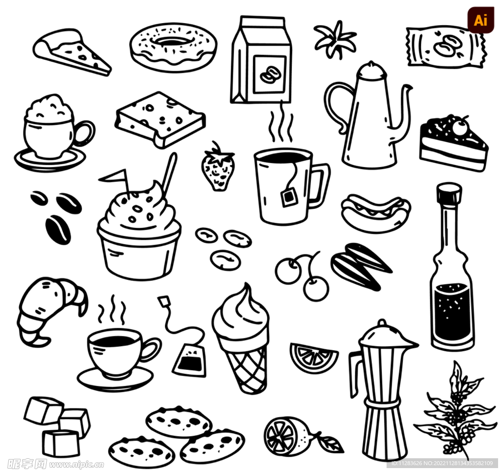 手绘下午茶糕点