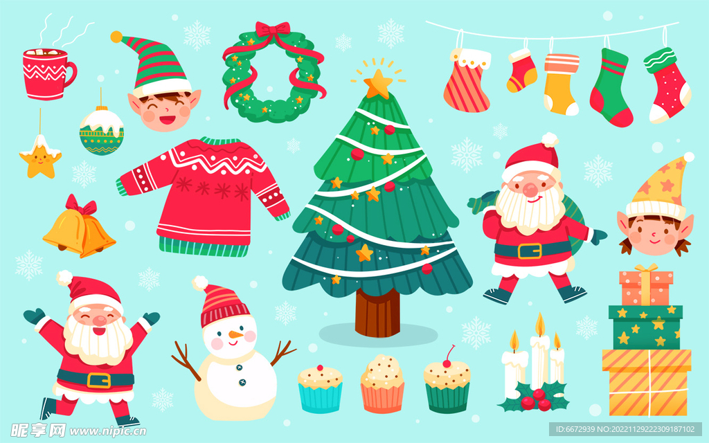 蓝色卡通圣诞节插画 