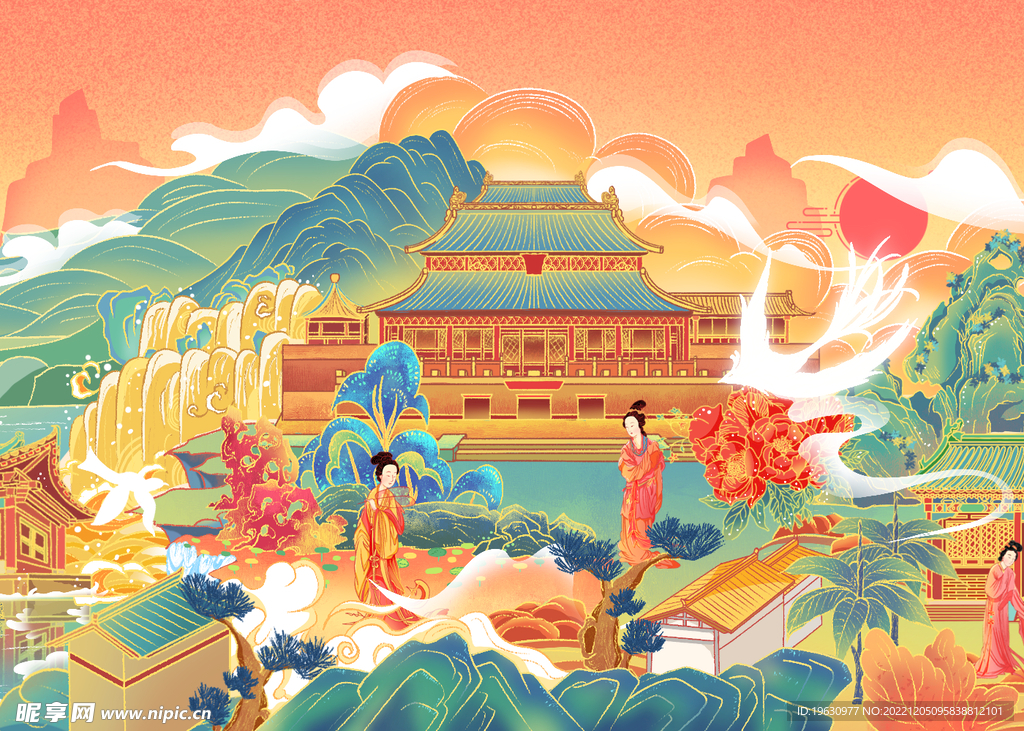 国潮筑插画