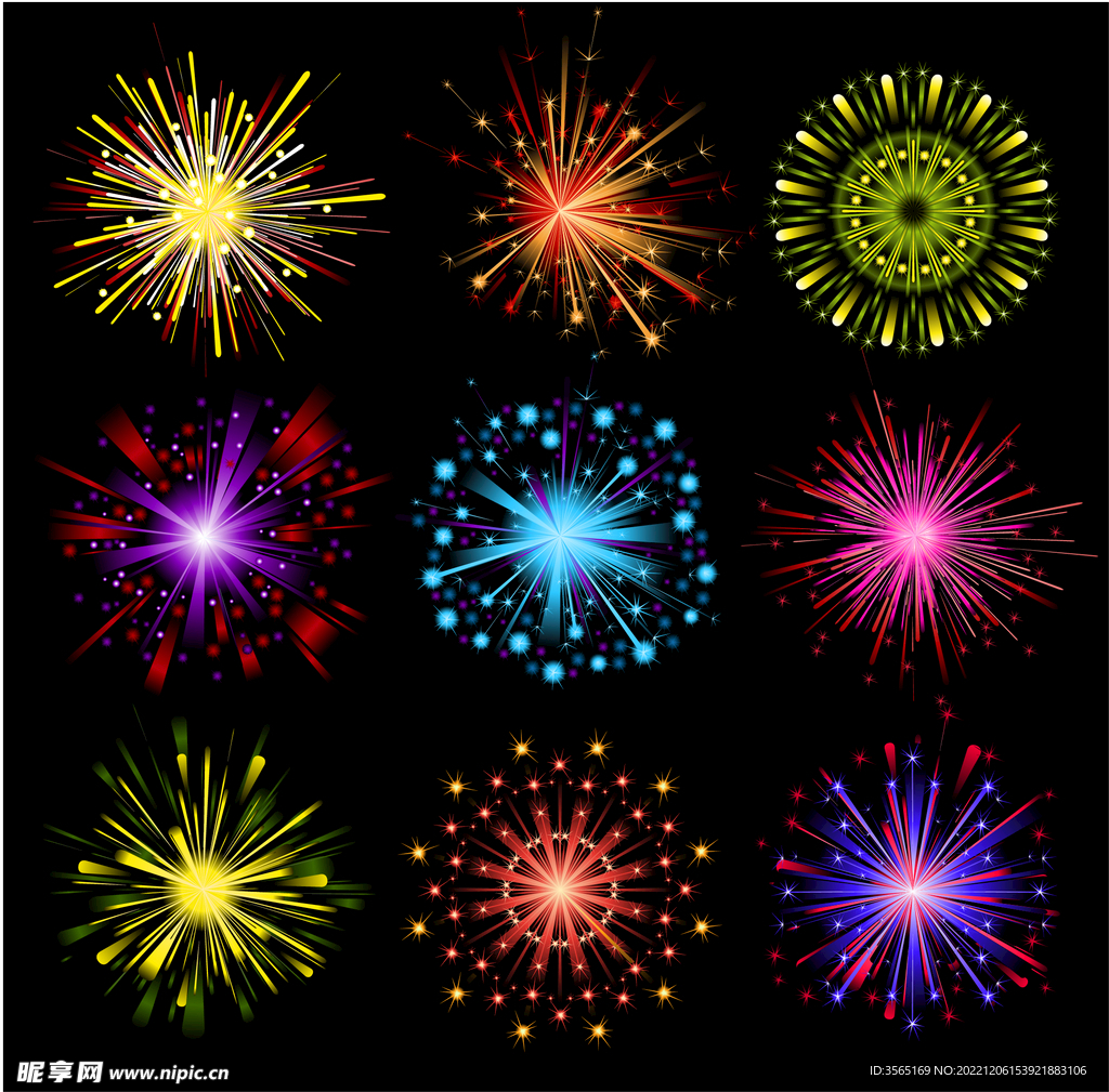 节日烟花礼花夜空矢量素材