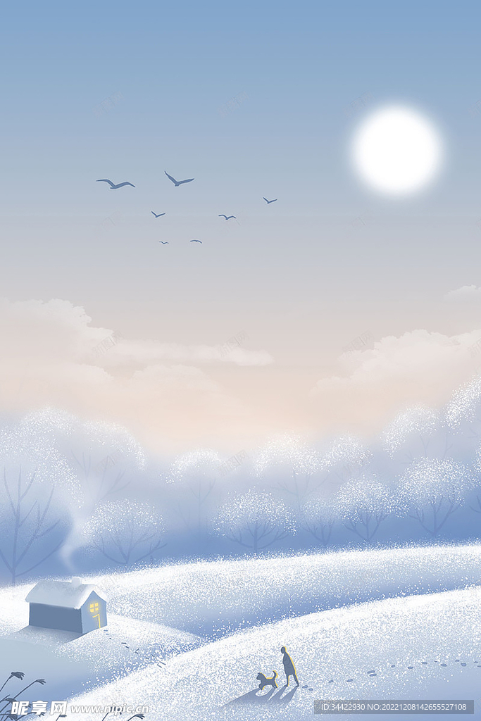 冬天雪景手绘